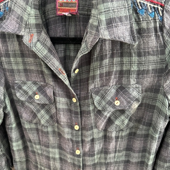 Johnny Was 3J Workshop Plaid Flannel Embroidered  Maxi Shirt Dress size S - Picture 5 of 11